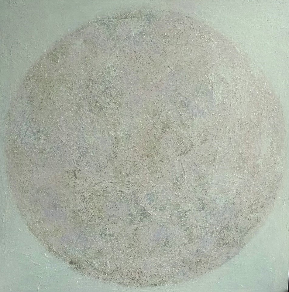 Mary Cash Joska's Daybreak. A simple, pale pink solar disc atop a white field.